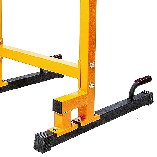 BalanceFrom Steel Frame Dip Station with Adjustable Height, 500 Pound Weight Capacity – Upper Body Workout Home Gym Equipment for Triceps, Push & Pull Ups, Leg Raises, and Bench Press - color: Yellow