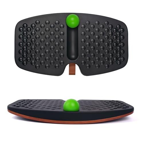 Balance Board for Standing Desk, Wooden Wobble Board with Slidable Ball for Office Work, Anti-Fatigue Foot Massage Board to Relieve Fatigue, Adult Use up to 300 lbs, Black