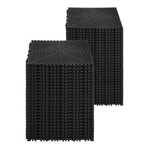 VEVOR Interlocking Drainage Mat, 12” x 12” Modular Interlocking Cushion, 24 Pcs Splicing Drainage Mats, Non-Slip PP Drainage Floor Tile and Shower Mat, for Garage, Garden, Kitchen & Outdoor, Black