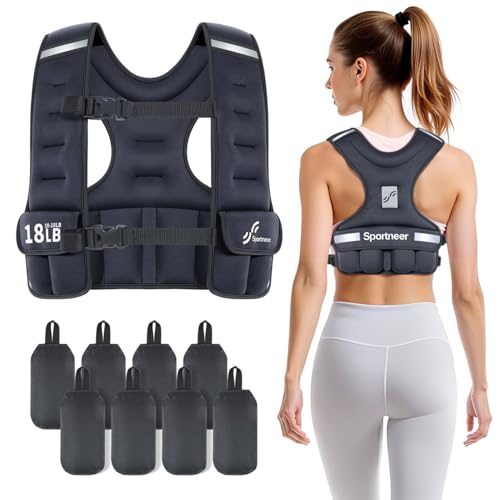 Sportneer Adjustable Weighted Vest Woman: 6-10lb/10-18lb Weighted Walking Vest for Women with 4/8 Weight Packs Fast Adjust Comfortable Weight Vest for Home Gym Burn Calories Strength Training Vests