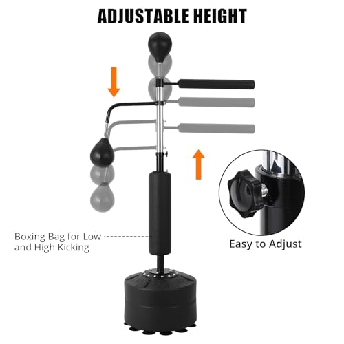 3-in-1 Freestanding Boxing Speed Trainer Set – Adjustable Height Punching Bag, Dual Speed Balls, 360° Bounce Spinning Bar, Gloves Included – Home Gym Equipment for Adults