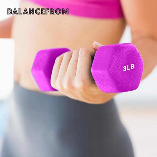 BalanceFrom Neoprene Coated Iron Dumbbell Hex Weights Set with Stand – Color-Coded or Black Options with Non-Slip Grip for Strength Training, Resistance Workouts, and Home Gym Fitness - style: 2/3/5lb Set