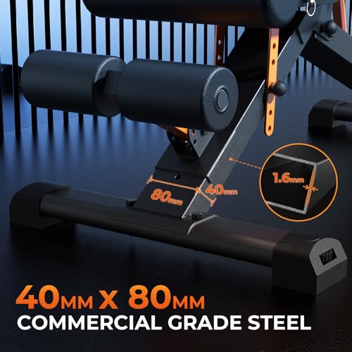 Adjustable Weight Bench, Foldable Incline Decline Flat Workout Bench Press with Extended Backrest, 80x40MM Heavy-Duty Steel Dumbbell Bench for Home Gym Full Body Strength Training