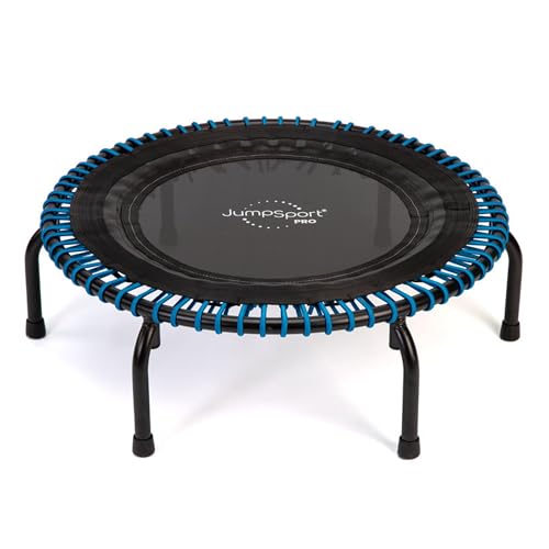 JumpSport 350 PRO 39 Inch Fitness Trampoline Indoor Rebounder Cardio Workout Equipment 300 lb Capacity - color: Black/Blue