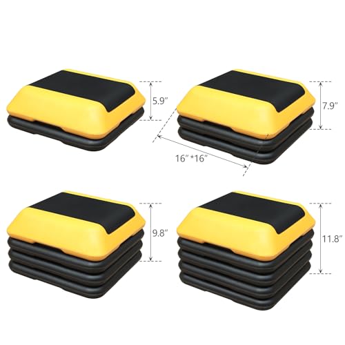 16" x 16" High Aerobic Step Aerobics Stepper Platform with 4 Risers, Exercise Workout Stepper, Home Gym Equipment, Fitness Step Platform, Adjustable Aerobic Stepper - color: Yellow
