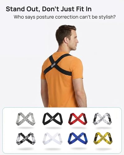 1/8" Men’s Ultra-Slim Invisible Posture Corrector Strap - High-Airflow Breathable Fabric Upper Back Brace | Discreet Under-Shirt Support for Professionals & Daily Wear (Black)