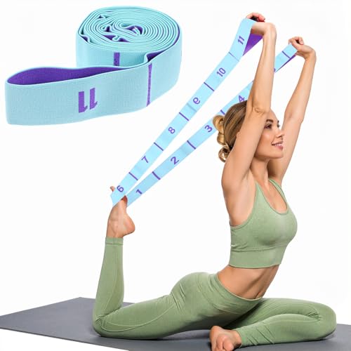 Yoga Bands For Stretching 11 Loops Yoga Stretch Strap With Loops Elastic Physical Pilates Stretch Band For Flexibility(Blue)