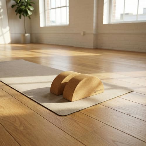 Cork Yoga Blocks 2 Pack Set,Half-Moon Calf Stretcher for Plantar Fasciitis Relief, Ankle Stretcher Pilates Block and Lower Leg Exercise,Improve Balance, Stability & Foot Mobility