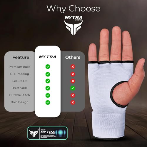 Mytra Fusion Gel Padded Inner Gloves Boxing Hand Wraps for Kids, Boxing Wraps with 80 cm Long Wrist Strap for MMA, Kickboxing, Punching, Martial Arts & Muay Thai Hand Wraps - color: White