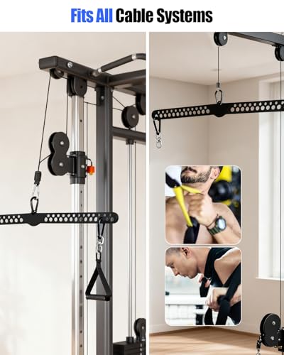 Multi-Grip LAT Pulldown Bar for Home Gym, 2 Extra Handles, Lat Pull Down Attachment with Swivel Bearings & Carabiners for Cable Machine Pulley System, Tricep Pushdown, Back Workout, Strength Training