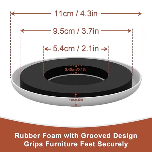 Furniture Sliders for Carpets - Anti-Slip Groove for More Secure Grip - size: 4.3in Round 4Pack