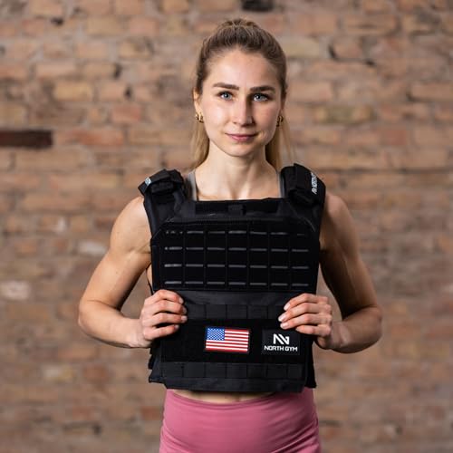 Northgym Adjustable Weighted Vest/Incl. 3D Weight Plates in 14lbs / 20lbs/ 30lbs/ 42.5lbs - Optimized Weight Distribution and with Curved Plates for Running, Functional Training and Working Out - style: Black 30lbs
