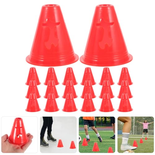 MAGICLULU 20pcs 8cm High Plastic Soccer Cones Football Training Marker Set for Agility and Roller Skating, Red Mini Sports Field Cones for Indoor and Outdoor Use
