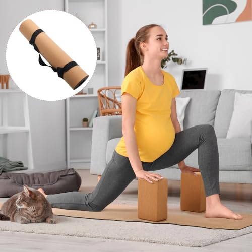 Seenelling 7 Pcs Cork All in One Yoga Essentials Kit Large Cork Yoga Mat and Blocks Set with Carry Strap and Alignment Lines 2 Pcs Massage Balls 10ft Stretch Strap for All Levels