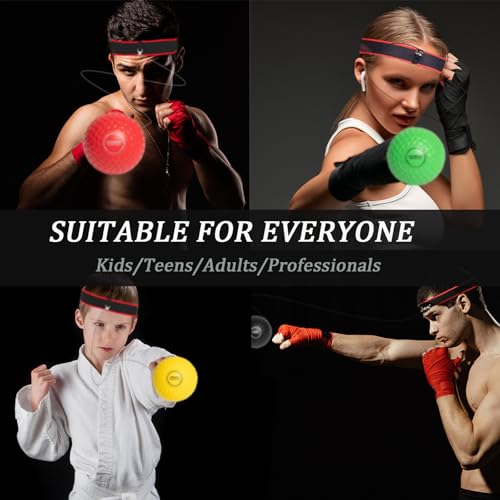 Boxing Reflex Ball for Kids and Adults,4 Levels Boxing Ball with 2 Adjustable Headbands,Boxing Equipment Punching Ball Great for Hand Eye Coordination Punching Speed and Fight Reaction