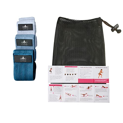 Hatha Yoga Large Resistance Band,14.5" x3.15",Fabric Exercise Loop Bands with Instruction Guide and Carry Bag, Set of 3. - color: Blue