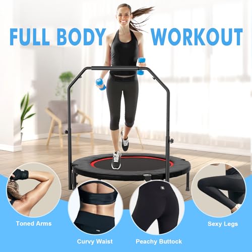 40 inch Rebounder for Adult,450 LBS Fitness Mini Rebounder with Adjustable Foam Handle,Foldable Exercise Rebounder for Indoor Workout