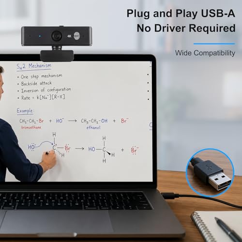 Ultra 4K HD USB Webcam with Microphone for PC Streaming