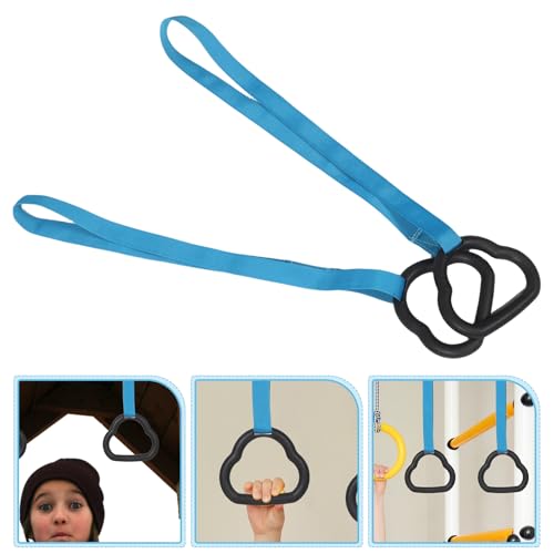 Garneck ’s Gymnastics Rings Set with Non-Slip Straps, Blue Cartoon Design, 0.5m Adjustable Pull up Rings for Home and Outdoor Fitness Training