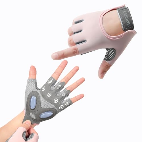 Fingerless Cycling Gloves Women Men Anti-Slip Shockproof Mesh Lightweight Workout Gloves Gym Exercise Fitness Rowing - color: Pink, size: Small