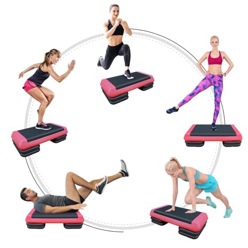 Aerobic Step Platform 30" × 14" Height Adjustable Workout Step for Fitness Strength Training with Risers Exercise Platform for Home Gym