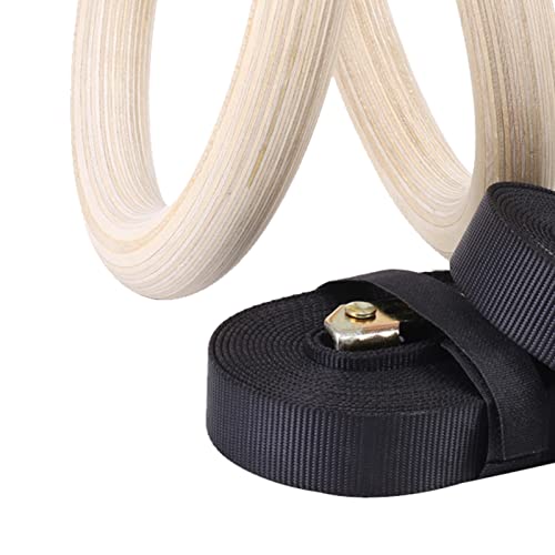 Wooden Gymnastic Rings with Adjustable Straps - Children's Gymnastic Rings for Core Workout Crossfit Bodyweight Training