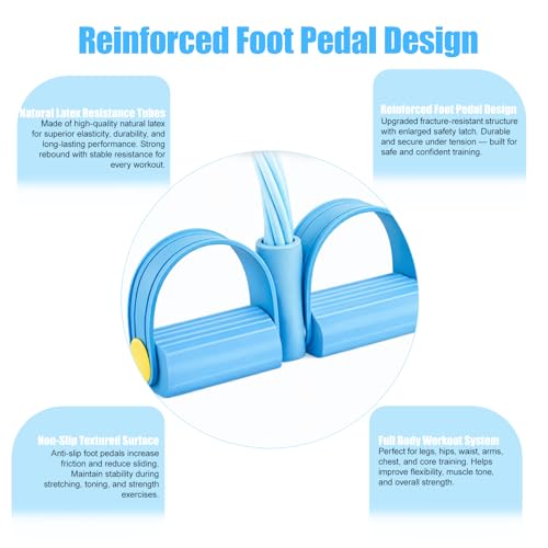 8-Tube Pedal Resistance Band with Handles, Multifunctional Pedal Resistance Band Made of Natural Rubber, Fashion Puller Exercise Equipment for Full Body Strength, Toning & Stretching - color: Blue