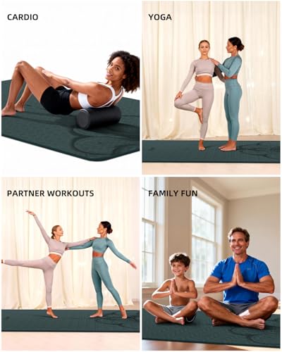 Large Yoga Mat (75.5"x47.6"x0.4"๏ผExtra Wide & Thick 10mm - color: Forest green