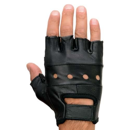 Milwaukee Leather SH216 Men's Black Leather Gel Padded Palm Fingerless Motorcycle Hand Gloves W/Breathable ‘Open Knuckle’