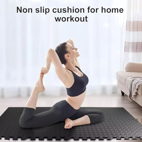 20"x20"Puzzle Exercise Mat 0.4" Thick, EVA Interlocking Foam Floor Tiles for Home Gym, Mat for Home Workout Equipment, Floor Padding (Black/Gray)