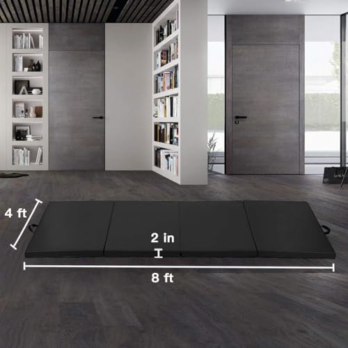 Exercise Mat 2'x6'/4'x8'/4'x10' Gymnastics Mat Folding Gymnastics Tumbling Mats 1.6"-2" Thick PU Leather Yoga Mat Portable With Carrying Handles for home Workout outdoor Yoga Pilates