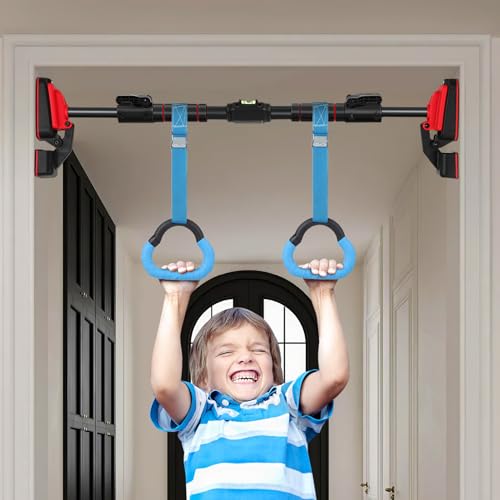 Homoyoyo Gymnastics Rings Set 2 Pairs with Adjustable Straps, Blue and Red Gym Rings for ’s Physical Coordination and Strength Training, Home Fitness Equipment for Boys