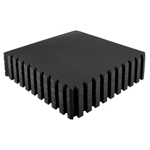 Stalwart EVA Foam Mat Tiles 12-Pack - 48 SQ FT of Interlocking Padding for Garage, Playroom, or Gym Flooring - Exercise Mat or Baby Playmat (Black)