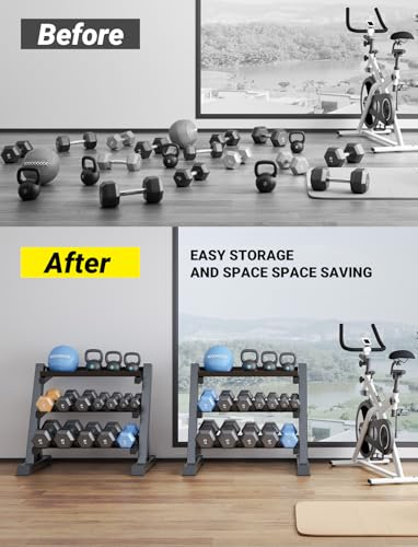 YOLEO Dumbbell Rack - 3 Tier & 5 Tier Compact Weight Rack for Dumbbell, Kettlebell, Barbell, Heavy Duty Weight Storage Organizer, Space-Saving Dumbbell Storage Stand Holder for Home Gym - 1100LBS Capacity (Rack Only) - size: STANDARD