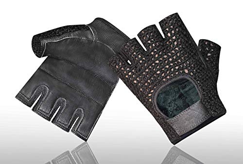PRIME SPORTS C Mesh Leather Padded Fingerless Weight Lifting Training Cycling Driving Wheelchair Gloves-054 - size: Small