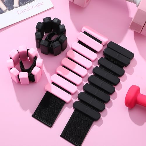 2 Pairs Wrist Ankle Weights Set for Women Men Adjustable Silicone Weighted Bangles 1lb Pink 2lb Black, Fitness Arm Leg Weights for Yoga, Pilates, Walking, Home Gym Workout