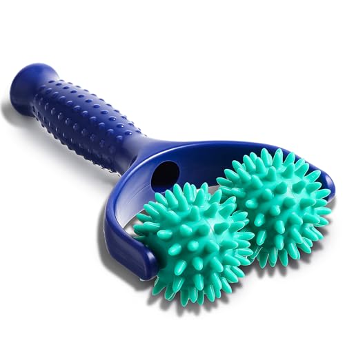 Spiky Massage Balls Rollers with Dual Ball Design, Manual Massage Stick with Ergonomic Handle, Lightweight and Portable Point Muscle Massages Tool Pain Relief for Back Neck Shoulder Leg - color: Green