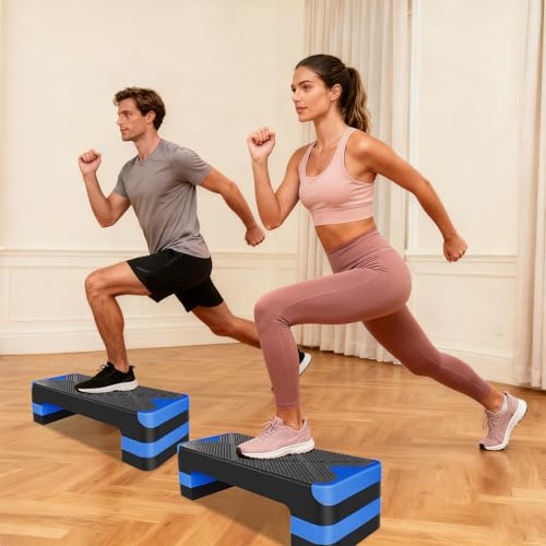 27" Exercise Workout Aerobic Step Platform Trainer, Adjustable Fitness 4-6-8in Exercise Stepper Workout with 4 Risers, Aerobics Stepper Workout Stepper for Home Gym Cardio Strength & Training
