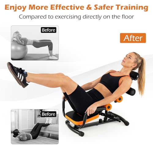 Goplus Ab Machine, Core Abdominal Trainer w/ 3-Position Adjustable Backrest, Foam Support, Ab Trainer Sit Up Bench Chair Ab Rocket Exercise Equipment for Home Gym Full-Body Workout