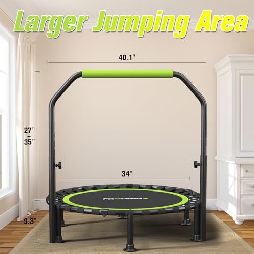 Foldable Mini Trampoline, 40"/48" Rebounder Trampoline for Adults & Kids, 450lbs Capacity with U-Shaped Adjustable Bar, Indoor Fitness Workout Exercise Equipment