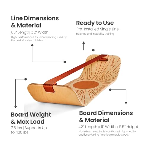 GIBBON SlackBoard - GiBoard Balance Board Kids & Adults - Slackline Balance Trainer - Slack Board Core Workout Equipment Home Gym Training - Standing Desk Exercise - Yoga, Agility, Pilates & More