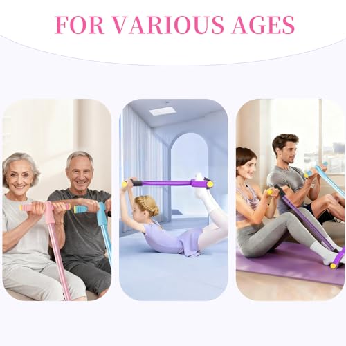 Pedal Resistance Bands with Handles, Upgrade 6-Tubes Elastic Bands for Exercise, Natural Rubber Foot Pedal Resistance Bands, Multifunction Fitness Bands for Abdomen, Waist, Arm, Leg, Pilates - color: Pink