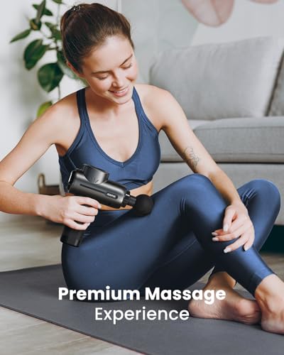 RENPHO Active+ Thermal Massage Gun with Heat, Fathers Day Dad Gifts, App Control, Deep Tissue Percussion Massager for Back and Neck, Portable Handheld Massager with 5 Speeds, 5 Attachments, Carry Case - color: Coal Black