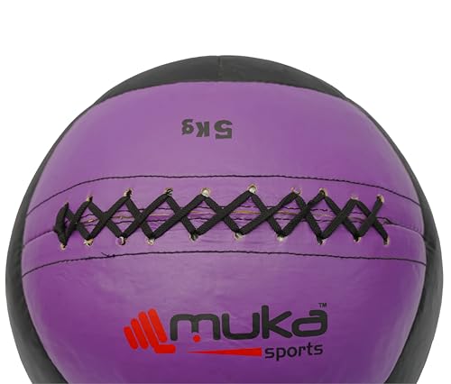 5 kg Wall Ball Soft Synthetic Leather Shell Weighted Medicine Ball for Pilates, Yoga, Strength Training & Physical Therapy with Non-Slippery Grip - color: Black & Purple