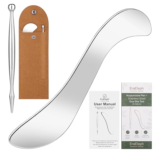 2 in 1 Acupressure Pen and Scraper Set, Stainless Steel Muscle Scraper Tool, Body Gua sha Tool for Physical Therapy, Deep Tissue Massage, Myofascial Release Tool