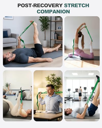 Trideer Stretching Strap with Loops & Leg Lifter, Non-Elastic PT-Style Physical Therapy Strap for Knee Replacement Rehab, Hamstring, Calf & Back Stretcher Mobility, Hip, Shoulder & Yoga