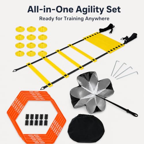 Qianly Agility Training Set, Speed Training Set with Ladder, Cones, Hurdles & Parachute, Athletic Gear for Football Basketball - style: Speed Agility Training Set III