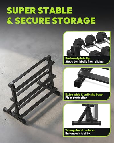 HANDBODE 3-Tier Dumbbell Rack Stand, 1000LB Capacity Storage Rack, Weight Rack for Dumbbells, Kettlebell, 390β700 lb Rubber Coated Fixed Weight Sets, Home Gym Strength Training Equipment - color: 390 lb Set (2.5-30 lb) *2 & Rack