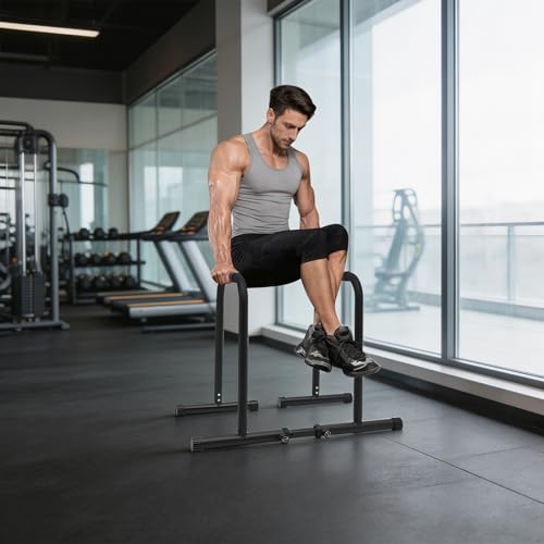 Pull Up Bar Station, Triangular 440LBS Stable Pull Up Dip Station for Home Gym, Adjustable Height Strength Training Equipment with Parallel Bars | FED Fitness