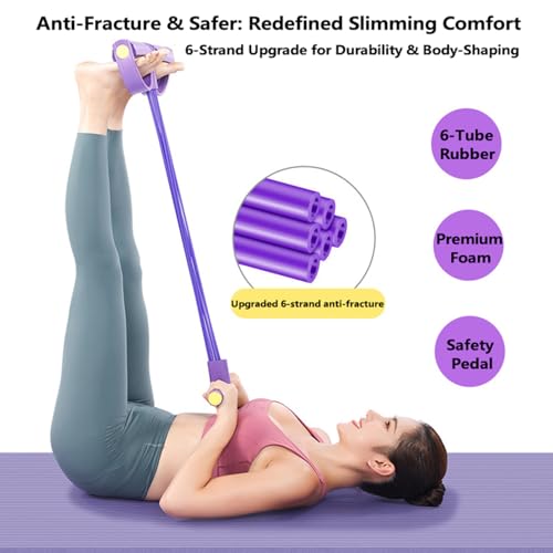 6-Tube Pedal Ankle Puller Resistance Bands with Free Figure 8 Exercise Bands Included,Pedal Puller Resistance Band with Handle for Home Gym,Yoga & Pilates,Ideal to Tone Arms,Abs,Waist Unisex